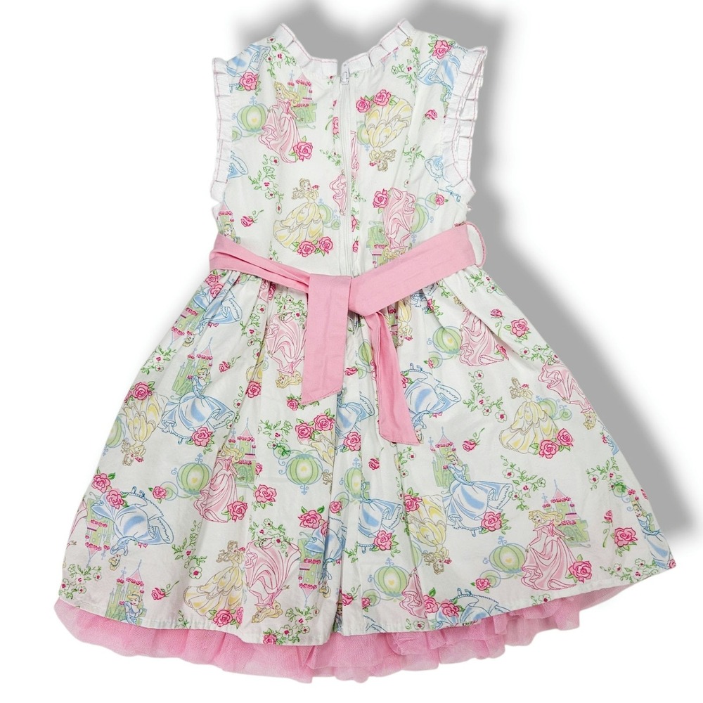 Disney Princess Girls Floral Tulle Party Dress Pink Sash White 4T Cottagecore - Picture 2 of 7